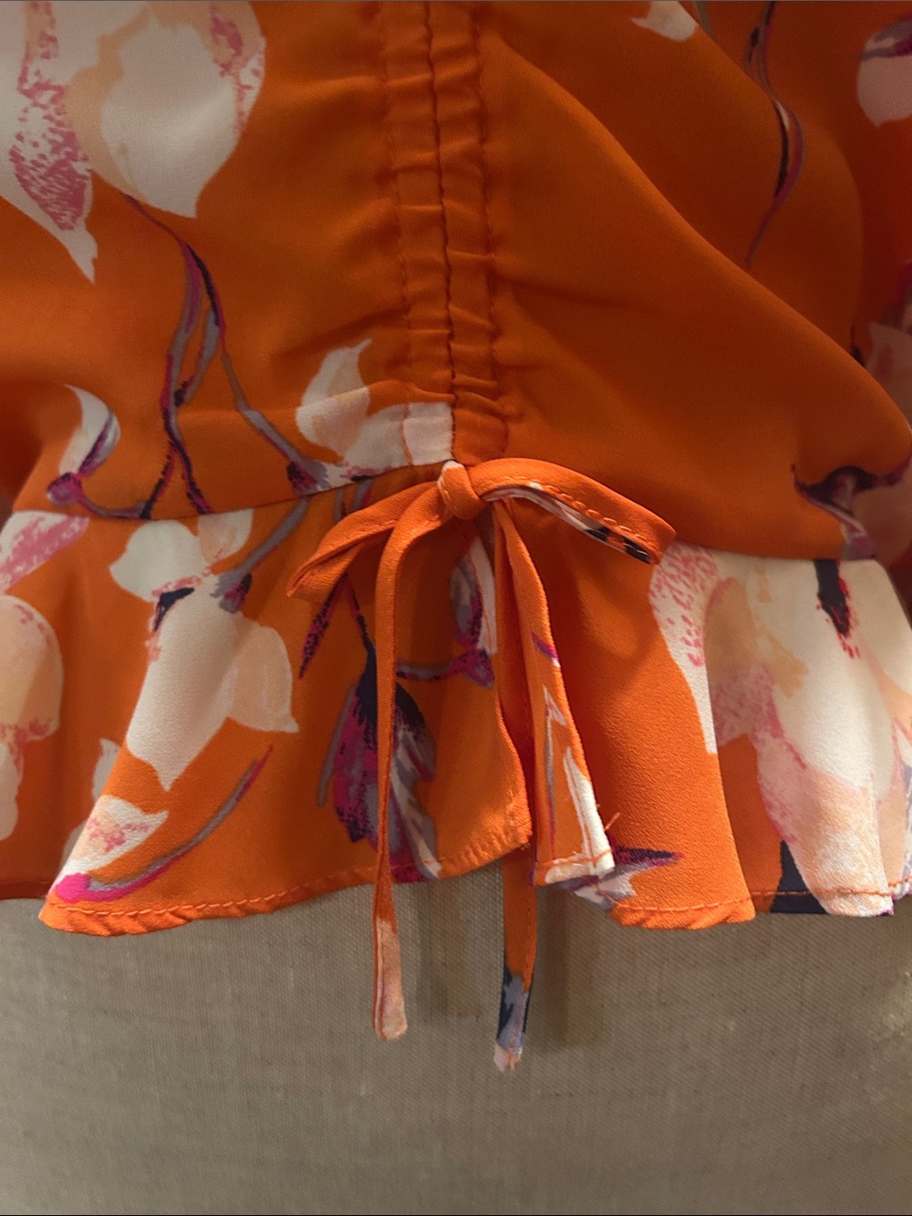 Women's Orange Floral V-Neck Tie-Front Blouse - Picture 4 of 7